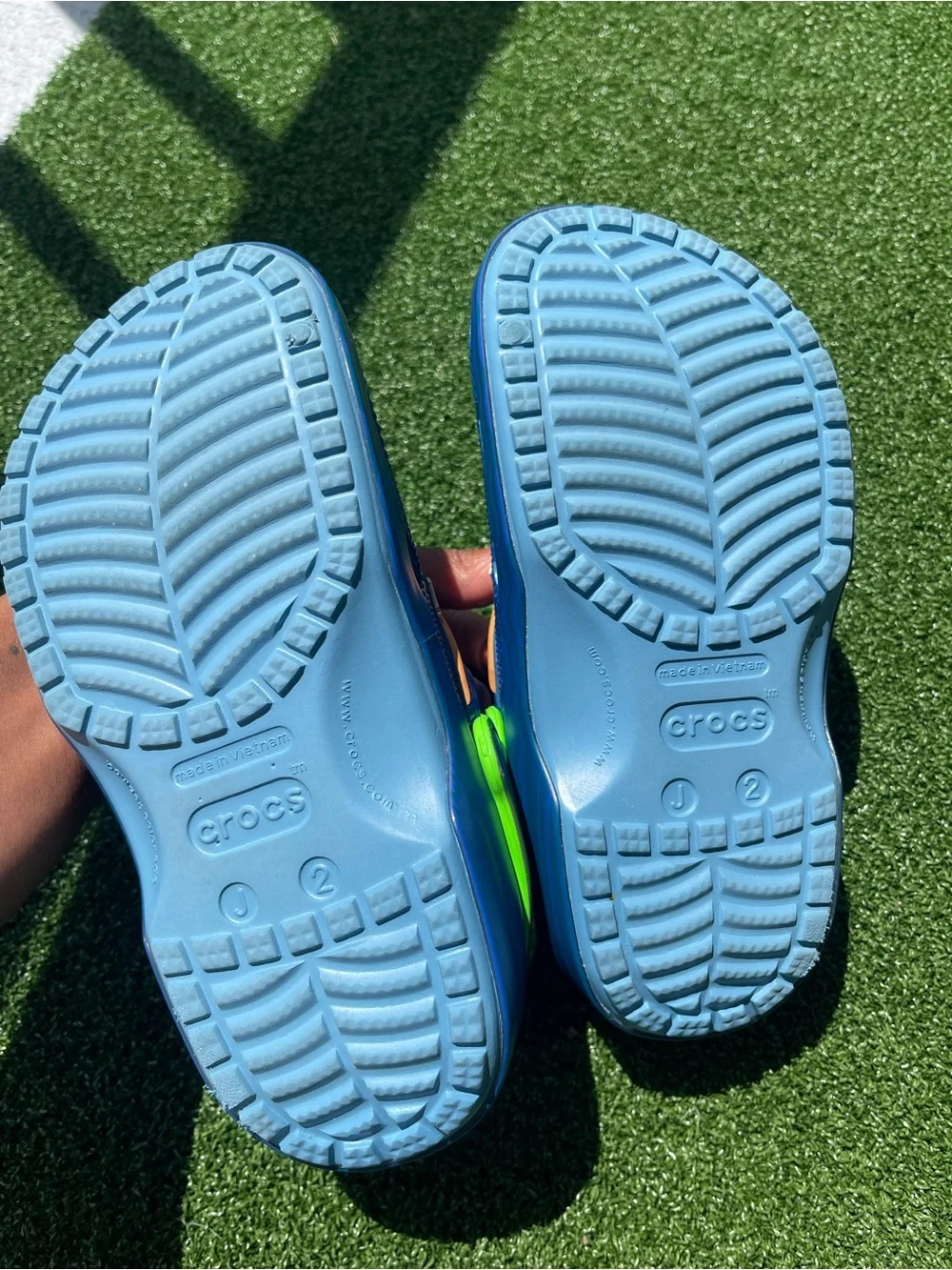 CROCS Moana Kids Blue Clog with Neon Green Strap and Ocean Charm Accents